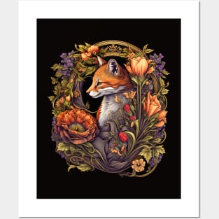 Fox and flowers Posters and Art